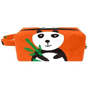 Kleine make-uptas voor dames, make-uptas, cosmetische reistas,Oranje Originele Panda Afdrukken