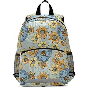 Gele Bloem Blauwe Bloemen Peuter Voorschoolse Rugzak Boekentas Mini Schoudertas Schooltas Voor Pre-K 3-7 Jaar Reizen Jongens Meisjes, Patroon, 10×4×12in