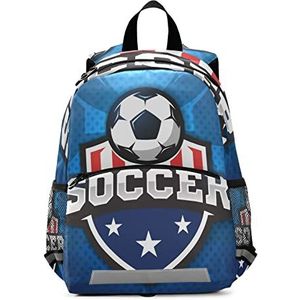 Voetbal blauwe voetbal rugzak kleine kinderen boekentas kleuterschool schoolrugzak voor meisjes jongens van 3-8 jaar, Patroon., 10×4×12in