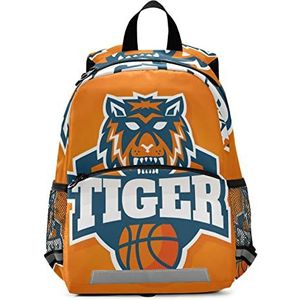 Basketbal-Tigerball oranje rugzak voor kleine kinderen, boekentas, kleuterschool, schoolrugzak voor meisjes en jongens van 3-8 jaar, Patroon., 10×4×12in