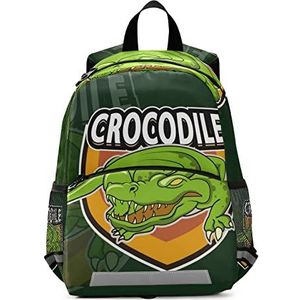 Krokodil Groen Dier Logo Peuter Voorschoolse Rugzak Boekentas Mini Schoudertas Schooltas Voor Pre-K 3-7 Jaar Reizen Jongens Meisjes, Patroon, 10×4×12in