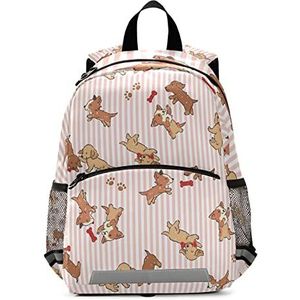 Leuke Gestreepte Hond Cartoon Peuter Voorschoolse Rugzak Boekentas Mini Schoudertas Schooltas Voor Pre-K 3-7 Jaar Reizen Jongens Meisjes, Patroon, 10×4×12in