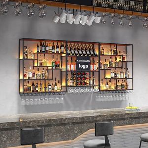 KEPMOGOH Industrieel Wijnrek, 2-Tiers Wand Gemonteerde Bar Planken Home Wijn Opslag Racks Met Wijn Glazen Houder, Wijn Houder Display Plank Voor Keuken, Eetkamer, Voorraadkast, Kabinet(120cm/47.2in