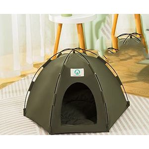 Hondenkennel kattenbakvulling tent matras mat lente en zomer ademend huisdier huis hond hond kat comfortabele tent 58 * 50 * 36 cm legergroen