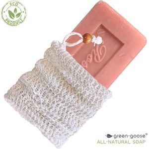 green-goose Natuurlijke Zeep | Met Zeepzak | Roos | Made in Europe | Duurzaam | Biokatoen Zeepzakje