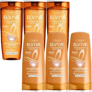 L'Oréal Elvive Extraordinary Oil Kokos Shampoo & Conditioner - Voordeelverpakking - 3x Shampoo 250ml & 3x Conditioner 200ml