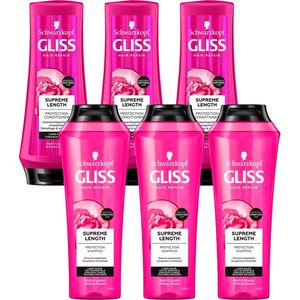 Schwarzkopf Gliss Kur Supreme Length Mix Pakket - 3 x Shampoo 250ml - 3 x Conditioner 200ml