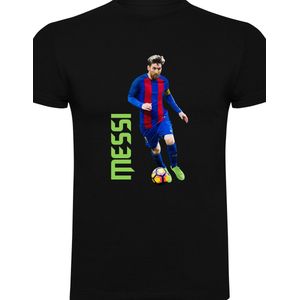 MESSI THE GOAT Uniseks T-Shirt - Zwart text groen- Maat M - Korte mouwen - Ronde hals - Normale pasvorm - Lionel Messi - Voetbal - Voor mannen & vrouwen - Kado - Veldman prints & packaging