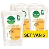 Aanbieding: 5x Dettol Handzeep No-Touch Extra Care Honing & Galamboter Navulling (250 ml)