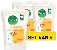 Aanbieding: 5x Dettol Handzeep No-Touch Extra Care Honing & Galamboter Navulling (250 ml)