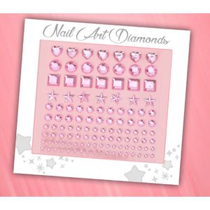 Nail Art Diamonds (115 Diamantjes Roze Figuren) [Zelfklevend Nagel Steentjes Decoratie Versiering - Manicure Kunstnagels Nepnagels - Acryl Nagels Rhinestone Rhine Stones]