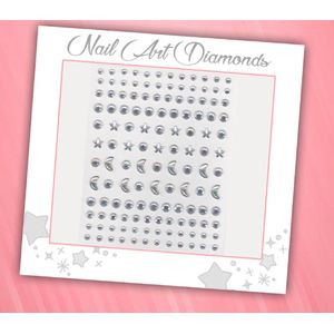 Nail Art Diamonds (130 Diamantjes Sterren/Manen Transparant) [Zelfklevend Nagel Steentjes Decoratie Versiering - Manicure Kunstnagels Nepnagels - Acryl Nagels Rhinestone Rhine Stones]