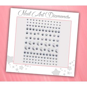 Nail Art Diamonds (130 Diamantjes Sterren/Manen Zilver) [Zelfklevend Nagel Steentjes Decoratie Versiering - Manicure Kunstnagels Nepnagels - Acryl Nagels Rhinestone Rhine Stones]
