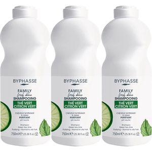 Byphasse Family Zuiverende Shampoo Fresh Groene Thee & Limoen- Normaal Tot Vet Haar – PH Neutraal VOORDEELVERPAKKING 3 x 750ml