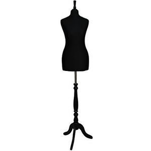 The Shopfitting Shop DELUXE Maat 14/16 Vrouwelijke Dressmaking Dummy Kleermakers Buste Mannequin ZWART Jersey ZWART HOUT Statief Stand