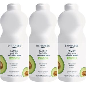 Byphasse Family Voedende Shampoo Fresh Avocado – Droog Haar – PH Neutraal VOORDEELVERPAKKING 3 x 750ml