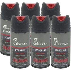6 x Cheetah Deodorant Spray Kalahari 150ml - Voordeelverpakking - Deospray Voor Mannen - Citrus & Fruitig