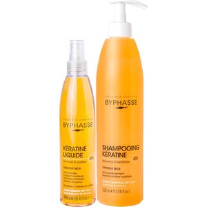 Byphasse Keratine Haarverzorging Mix Pakket - Haarserum 250ml + Shampoo 520ml - Voor Droog Haar - Voordeelverpakking 2 Stuks