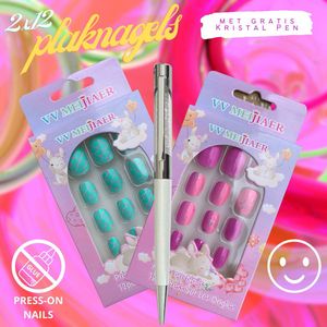 Kinder Plaknagels - Valse Nagels - 2 x 12 Stuks - Met Gratis Diamant Pen! - Geen Lijm Nodig