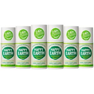 6x Happy Earth 100% Natuurlijke Deodorant Roller Unscented 75 ml