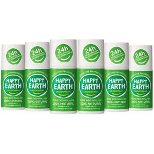 6x Happy Earth 100% Natuurlijke Deodorant Roller Cucumber Matcha 75 ml