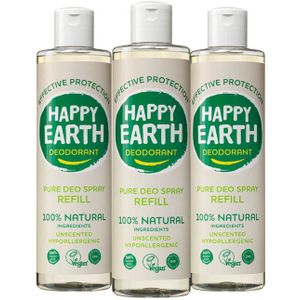 6x Happy Earth 100% Natuurlijke Deo Spray Navulling Unscented 300 ml