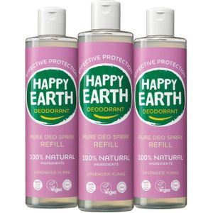 6x Happy Earth 100% Natuurlijke Deo Spray Navulling Lavender Ylang 300 ml
