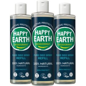 6x Happy Earth 100% Natuurlijke Deo Spray Navulling Men Protect 300 ml