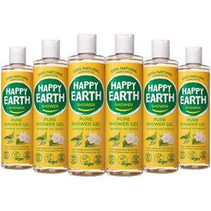 6x Happy Earth 100% Natuurlijke Douchegel Jasmine Ho Wood 300 ml