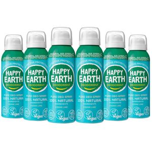 6x Happy Earth 100% Natuurlijke Deodorant Natural Air Spray Cedar Lime 100 ml
