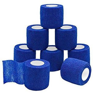QiGui 8 rollen zelfklevende cohesive bandage hechtbandage fixeerverband elastisch verband pleisterverband voor vingers, handen, tenen en voeten 5 cm x 4,5 m (blauw)