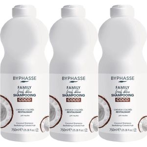 Byphasse Family Revitaliserende Shampoo Fresh Coconot – Gekleurd Haar – PH Neutraal VOORDEELVERPAKKING - 3 x 750ml