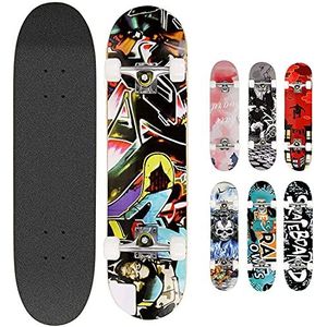 Smibie Pro Skateboards 78,7 cm compleet skateboard voor tieners, beginners, meisjes, jongens, kinderen, volwassenen, 9 lagen esdoornhout (4: kleurrijk)