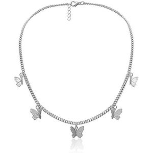 Ketting met 5 vlinders zilverkleur.
