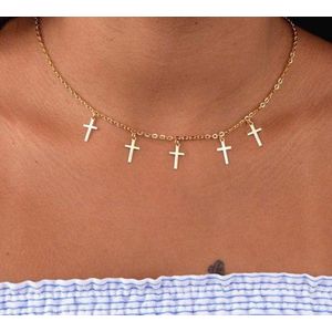 Ketting met 5 kruisjes zilverkleur