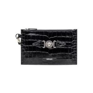 Versace Leren clutch tas met krokodilleneffect , Black , Heren , Maat: ONE Size