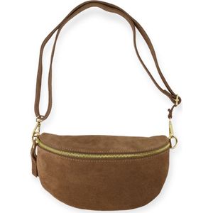 Dames tas - Suede tas - Clutch - Heuptas - Tas met rits - Suede - Taupe