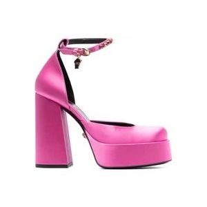 Versace, Schoenen, Dames, Roze, 38 EU, Satijn, Kristalversierde Satijnen Pumps