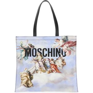 Moschino, Bedrukte stoffen boodschappentas Blauw, Dames, Maat:ONE Size