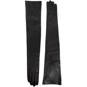 Maison Margiela, Zwarte Lange Handschoenen - 100% Leer Zwart, Dames, Maat:S