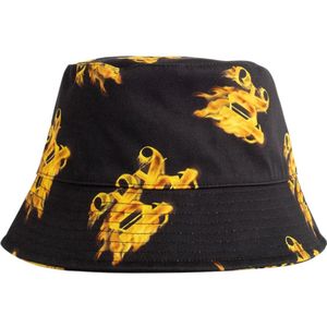 Palm Angels, Zwarte Monogram Bucket Hat Geborduurd Veelkleurig, Heren, Maat:ONE Size