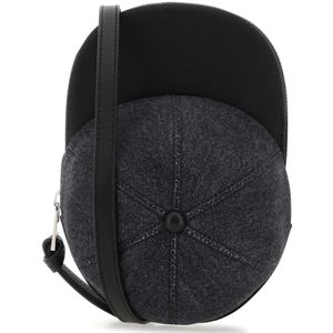 JW Anderson, Zwarte Denim Leren Cap Crossbody Tas Zwart, Heren, Maat:ONE Size