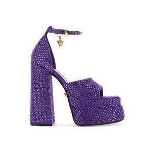 Versace Paarse satijnen Medusa Aevitas sandalen , Purple , Dames , Maat: 38 1/2 EU