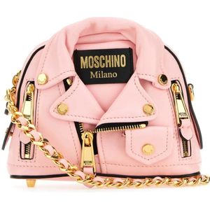 Moschino, Roze Leren Biker Clutch Roze, Dames, Maat:ONE Size