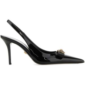 Versace, Schoenen, Dames, Zwart, 37 EU, Zwarte leren pumps met 8,5 cm hak