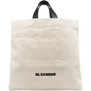 Jil Sander, Tassen, Dames, Beige, ONE Size, Beige Canvas en Leren Tote Tas