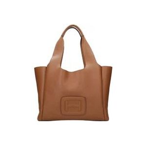 Hogan Bruin Leren H-Bag Media In reliëf , Brown , Dames , Maat: ONE Size