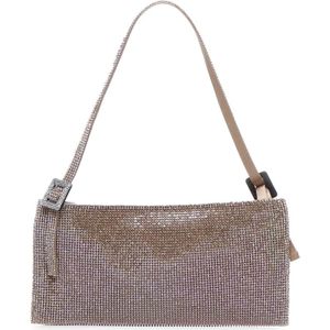 Benedetta Bruzziches, Gouden Tas met Kristallen Studs Beige, Dames, Maat:ONE Size