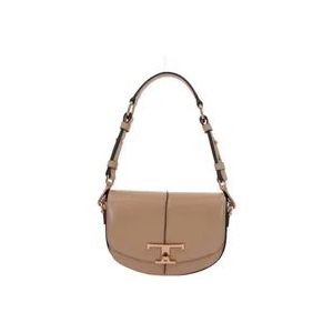 Tod's Beige Leren Schoudertas met Turn-Lock Sluiting , Brown , Dames , Maat: ONE Size