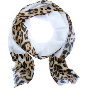 Sjaal Wit met Leopard Rand